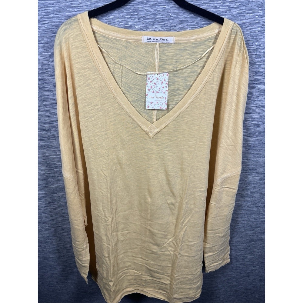 NEW Free People Women's On My Mind V-Neck Long Sleeve Shirt Camel/Yellow Size L - Picture 2 of 10